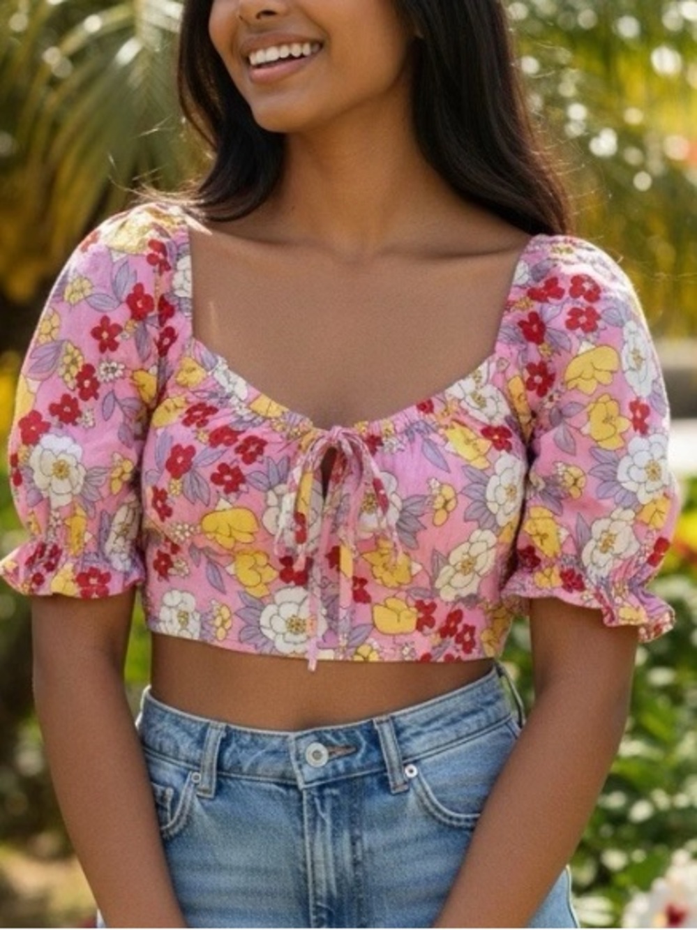 Vero Moda Floral Crop Top Pink Size Large